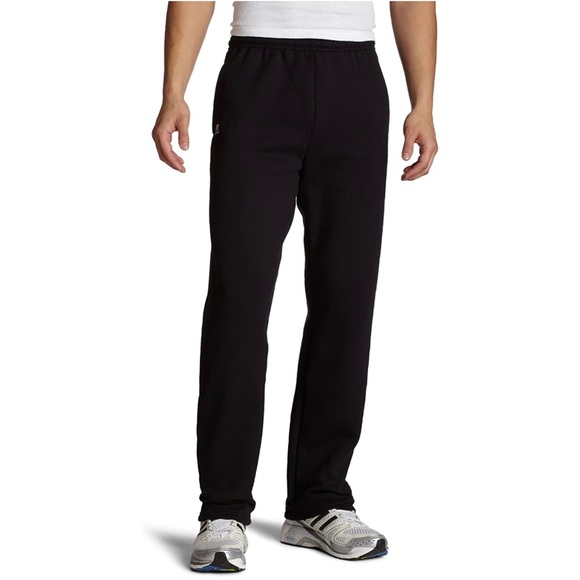 Black Heather Russell Athletic Men's Dri-Power Open Bottom Sweatpants w/ Pockets - Picture 1 of 4